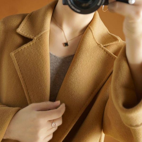 

women's wool & blends double-sided cashmere coat for autumn and winter 2021 medium long corridor loose thickened 100% tweed, Black