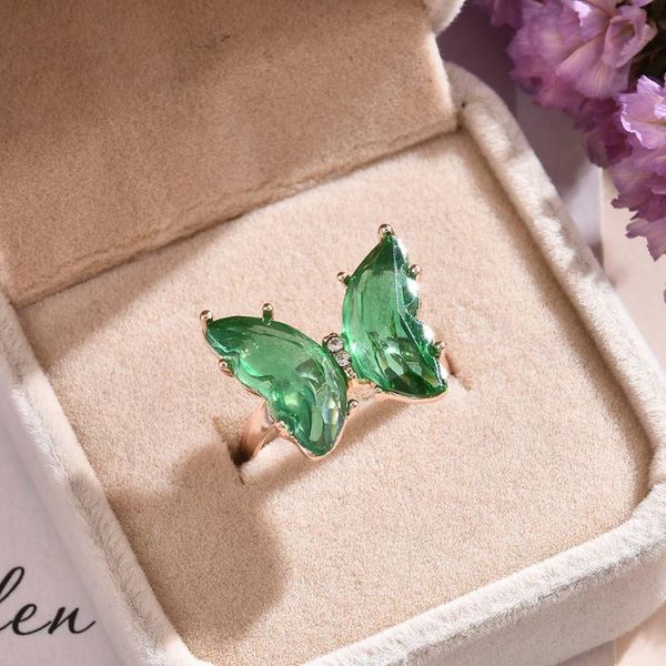 

cluster rings style fashion temperament sweet romantic transparent butterfly ring female jewelry girl wedding gift, Golden;silver