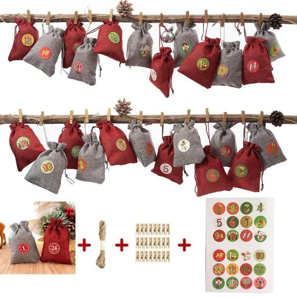 

christmas decorations advent calendar bags 2 colors gift diy set candy storage pouch embellishments