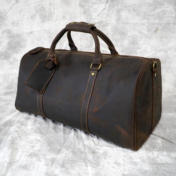 

duffel bags men genuine leather travel bag tote weekend full grain duffle with shoes compartment hand luggage1