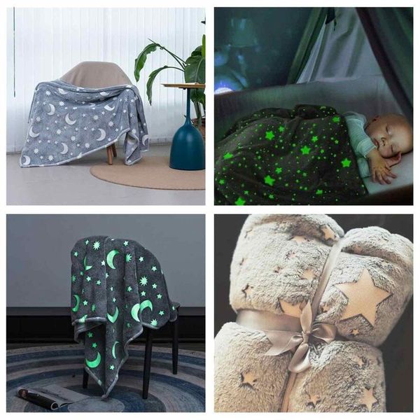 

blankets magical luminous kids blanket soft fluffy flannel star moon christmas gift home rug children's fluorescent