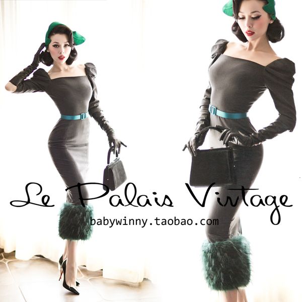 

casual dresses freight and vintage palais limited edition elegant emerald wool slices tight/women's clothes, Black;gray