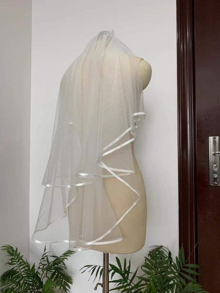 

bridal veils ribbon edge wedding ivory veil two-layer white & comb short, Black