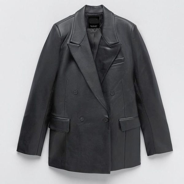 

women's leather & faux zaho 2021 spring autumn women black jacket coat casual solid pu blazer outwear ladies