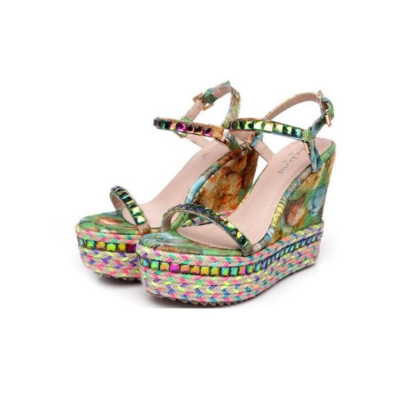 

summer fashion rhinestone high heel open toe sandals casual bohemian wedge elegant shoes for ladies quality dress, Black