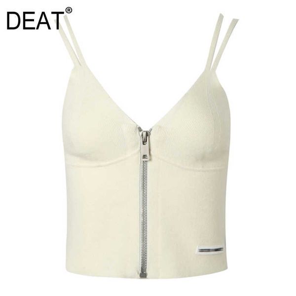 

[deat] summer fashion vest solid color zipper v-neck backless temperament women sling tank 13c761 210527, White