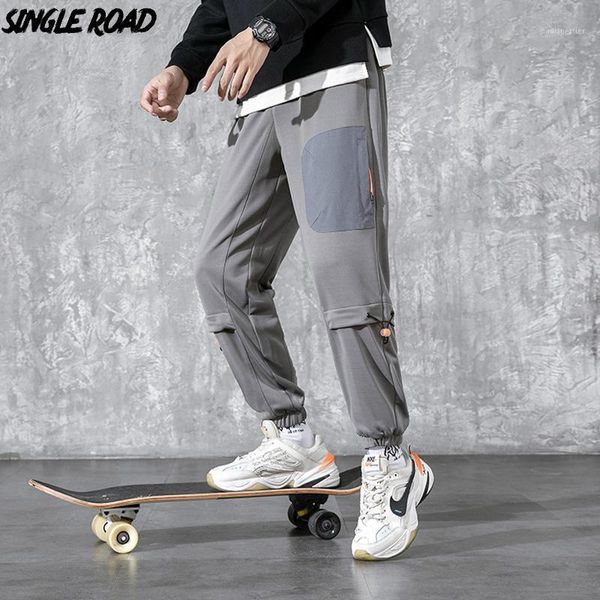 

singleroad mens sweatpants joggers men patchwork 2021 grey baggy hip hop korean style japanese streetwear trousers pants for men's, Black