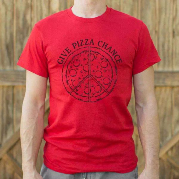 

give pizza chance t-shirt | short sleeve graphic tee, White;black