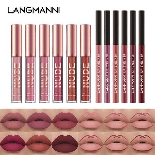 

lip gloss 12pcs/set 6 colors waterproof matte liquid lipstick liner kit velvet nude set long lasting red tint