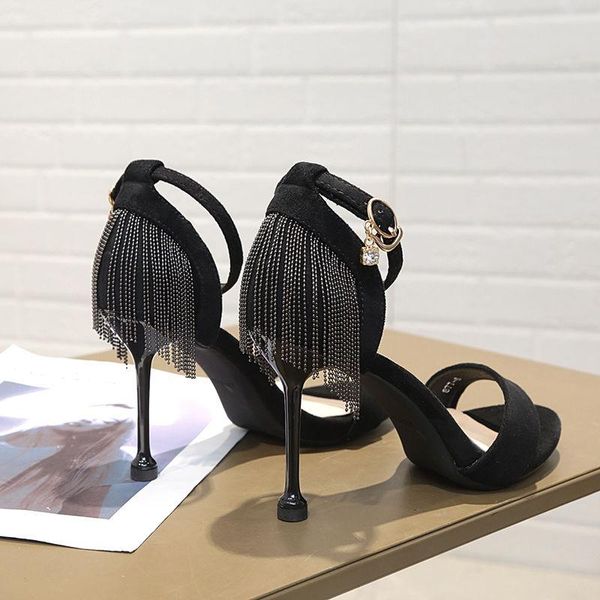 

sandals summer women thin high heels shoes transparent gladiator ankle strap pump female party wedding ladies, Black