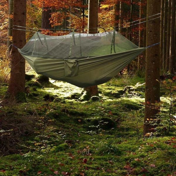 

tents and shelters 1-2 person portable outdoor camping hammock with mosquito net high-strength fabric parachute hanging bed hunting swing to