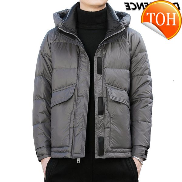 

men winter down jacket coats 2021 new thick warm white duck fashion loose hooded jakcets streetwear parkas clothing, Black