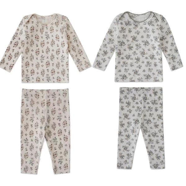 

clothing sets ins kid base t-shirt set 2021lou children's printed homewear baby pajamas long-sleeved floral pants, White