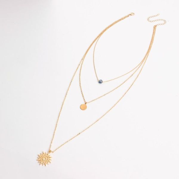 

pendant necklaces necklace women sunflower woman chain jewelry multilayer gold color trendy elegant metal collier, Silver
