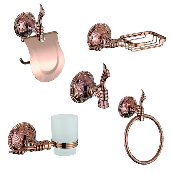 

rose gold bathroom accessories set toilet paper holder towel hanger ring bathrobe hook shower soap basket cup wall mount bath accessory