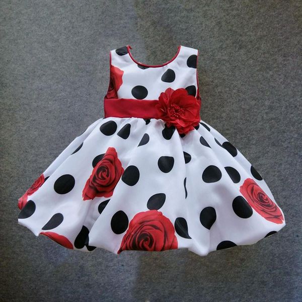 

girl's dresses 9m-24m baby girls dress black dot red bow infant summer for birthday party sleeveless princess floral vestido infantile, Red;yellow