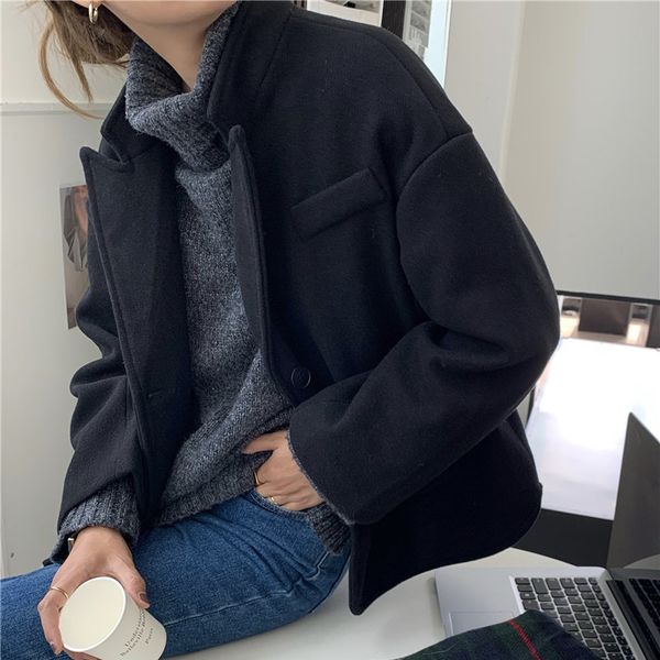 

women's jackets hzirip black solid vintage fleece lady coats women thicken warm casual jacket streetwear loose yg0d, Black;brown