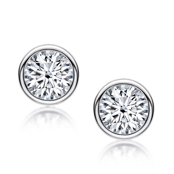 

lesf 925 silver white yellow color stud luxury sona diamond design ear buckle earrings women jewelry, Golden;silver