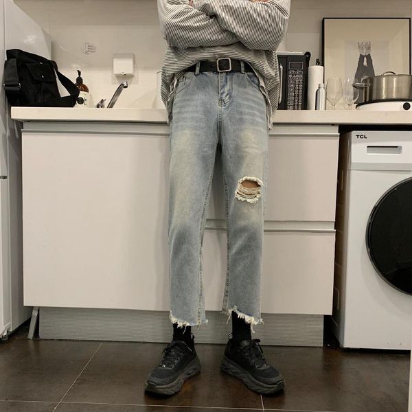 

casual mens jeans spring summer oversize long jean pants men's, Blue
