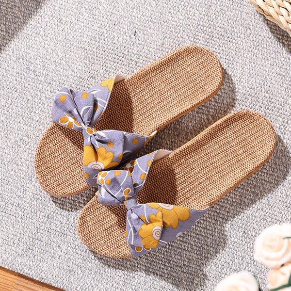 

slippers women's fashion bowknot lightweight flax linen flip flops beach shoes non-slip sandals zapatos de mujer #0103, Black
