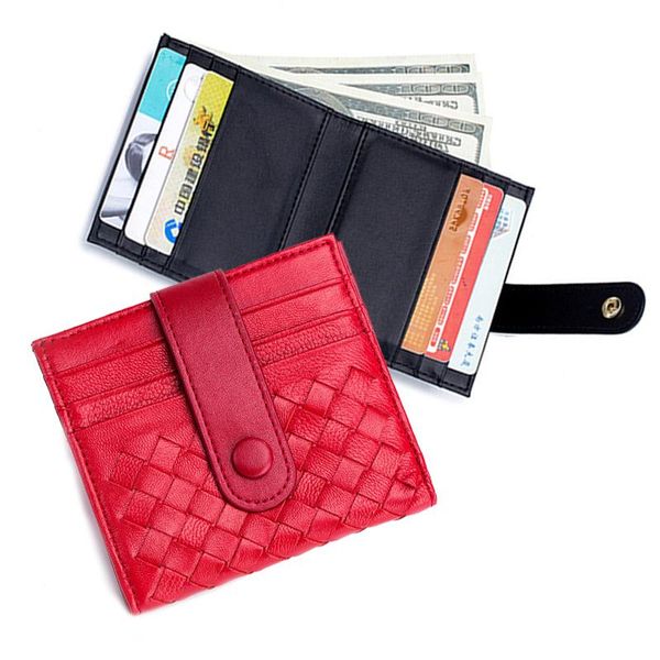 

card holders sheepskin leather holder wallet men luxury women bifold thin coin purses hand knitting clutch bag, Brown;gray