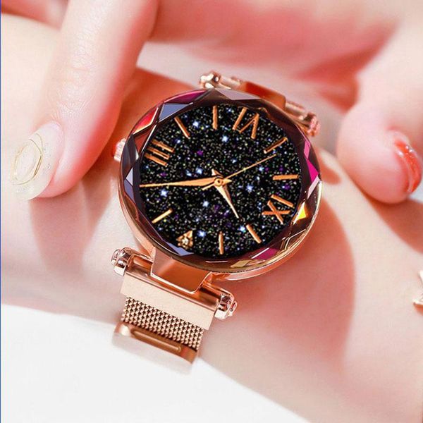 

wristwatches luxury women watches magnetic starry sky ladies wrist watch stainless steel band quartz wristwatch montre femme relogio feminin, Slivery;brown