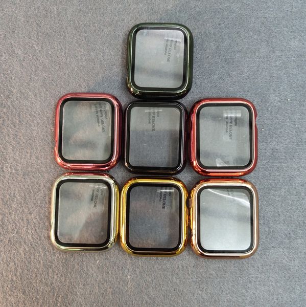 Caixa de TPU de galvanoplante com protetor de tela 3D 9h dureza vidro temperado para a Apple Iwatch Series 5 4 3 2 1 Cobertura total Proteja casos 38 40 42 44mm relógios inteligentes