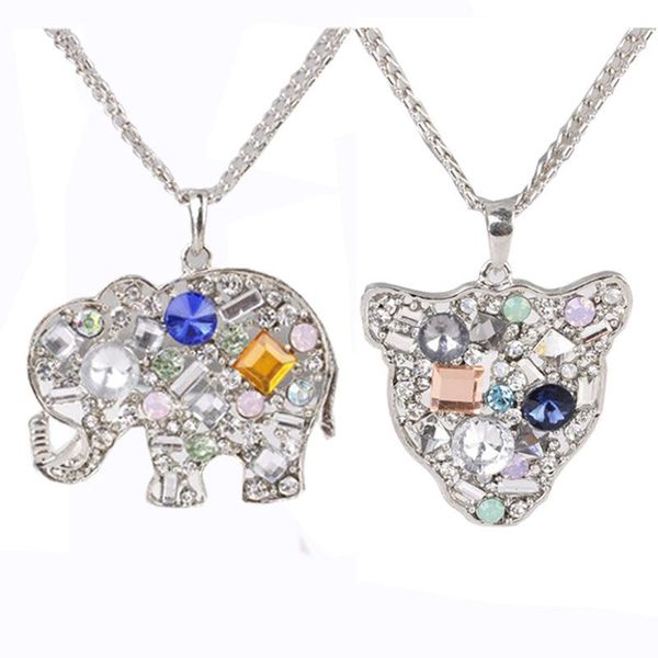 

girls jewelry fashion trend long crystal necklace rhinestone cute leopard upscale sweater chain woman accessories pendant necklaces, Silver
