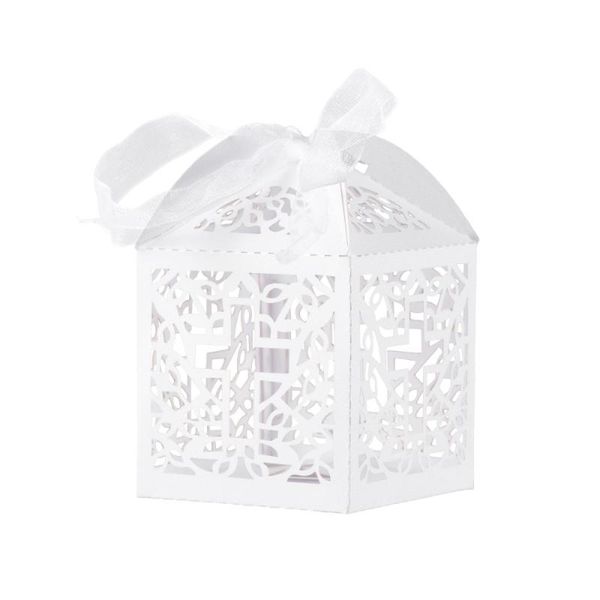 

50pcs hollow cross style wedding favor candy boxes gift with ribbons (white) wrap