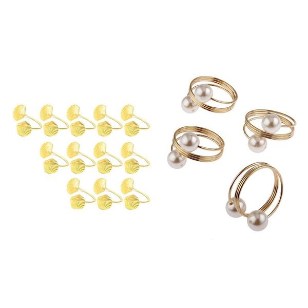 

12pcs pearl napkin buckle hoop rings circle serviette holder gold & 12 pcs shell