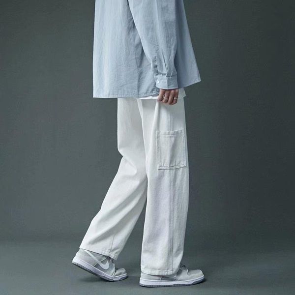 

men's jeans straight harem summer autumn white black korean man loose denim trousers wide-leg streetwear male casual pants, Blue