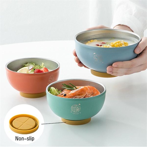 

bowls 1pc portable stainless steel bowl kitchen dinner salad sauce dish seasoning display plate double layer heat-insulated tableware