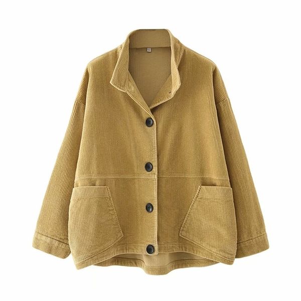 Mulheres outono inverno jaquetas contínuas casacos manga longa solta mais tamanho corduroy feminino moda rua jaqueta quente outerwear roupas 210513