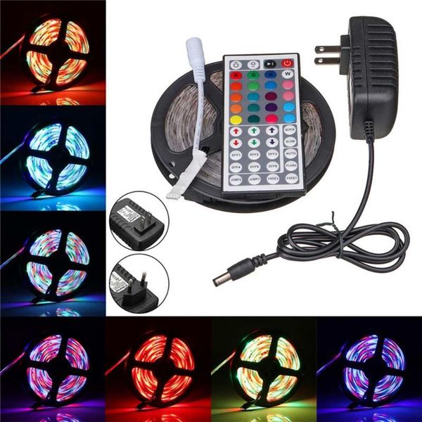 

strips 5m rgb 300 led smd3528 flexible light strip lampwith 44 key ir remote controller and 12v 2a power supply us/eu plug