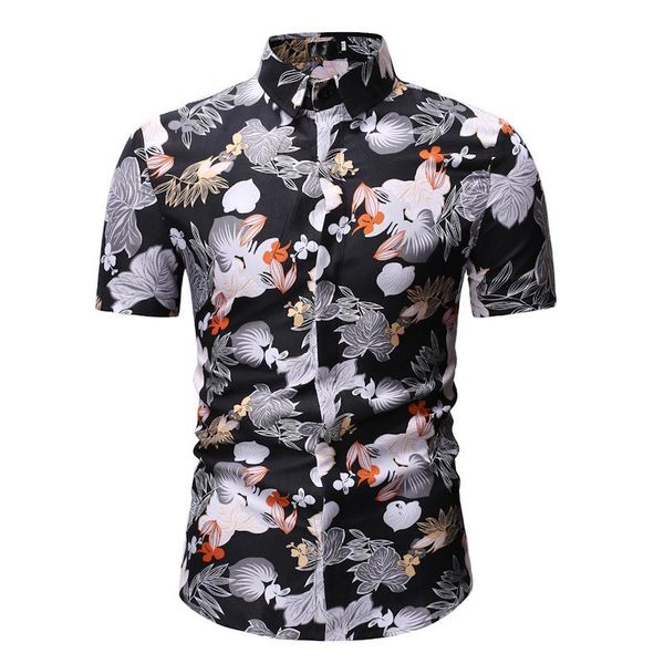 

casual blouse men floral short sleeve hawaiian shirts mens flower dress black blue men's, White;black