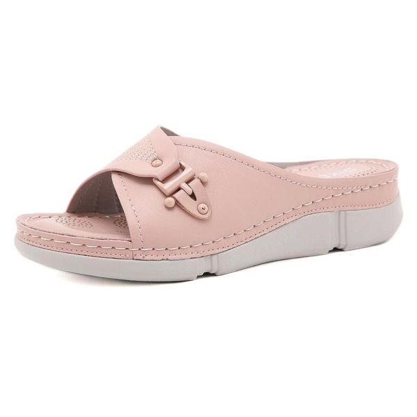 

summer shoes women slippers thick sole flat holiday soft slides pink blue a3265, Black