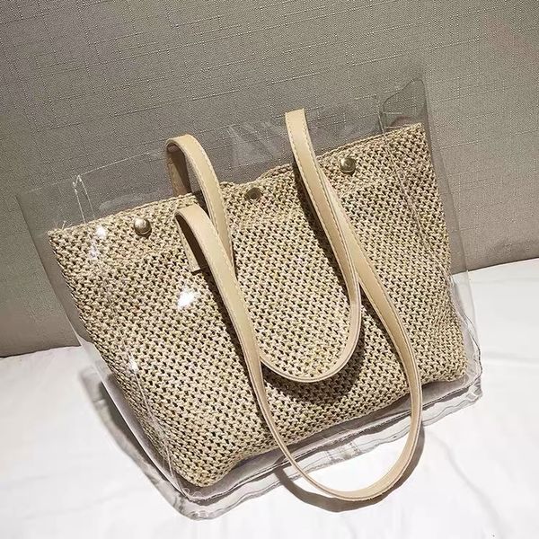

Large capacity beach bag summer plastic straw waterproof style, Customize