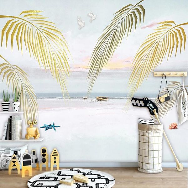

wallpapers custom self-adhesive waterproof mural wallpaper modern abstract sea landscape palm leaf fresco living room bedroom wall stickers