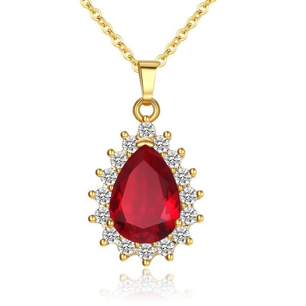 

pendant necklaces loye fashion jewelry romantic red crystal zircon necklace water drop for women girls party wedding, Silver