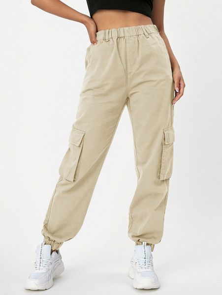 

flap pocket elastic waist jeans p0kb#, Blue