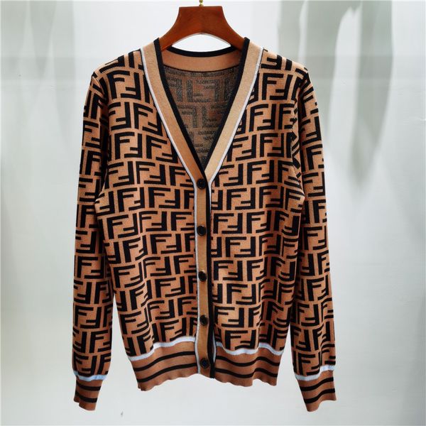 

wind 20 early autumn new f letter jacquard loose and versatile contrast stripe knitted cardigan women's wear, White