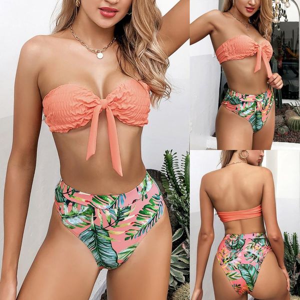 

women's swimwear seaselfie underwire push up halter high waist bikini sets women orange floral two pieces swimsuits 2021 bathing suit, White;black