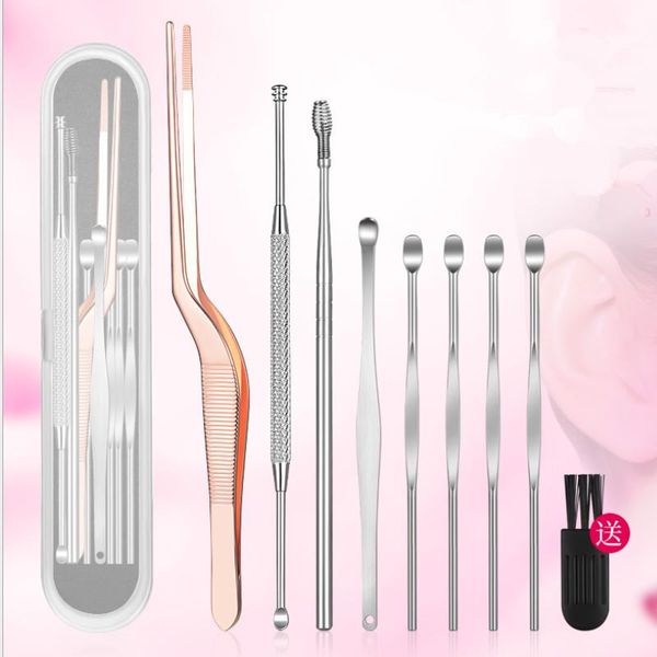 

nail art kits 9pcs/set ear wax pickers set stainless steel earpick remover curette pick cleaner spoon care clean tool