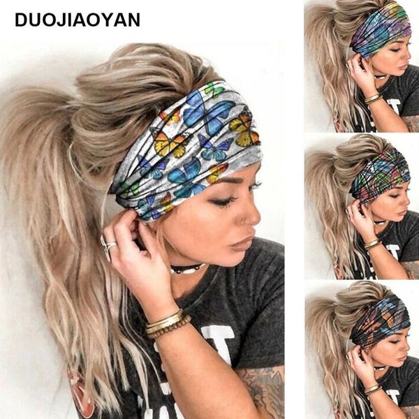

fashion butterfly turban headwear bohemian wide stretch women headbands print elastic hair bands leaves headwrap1