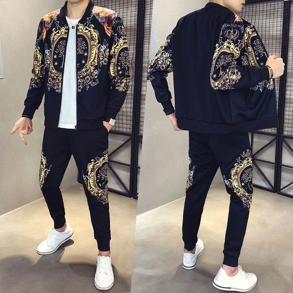 

men's tracksuits tracksuit male jacket fingerprint suit of two trainingspak heren gold imprint joggers set osk5, Gray