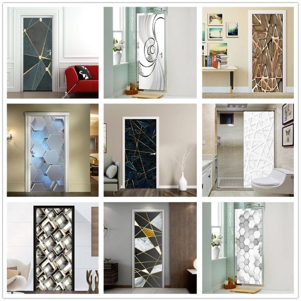 

window stickers pvc wallpaper 3d door black and white golden geometric polygonal metallic sense home decor mural diy wall decals