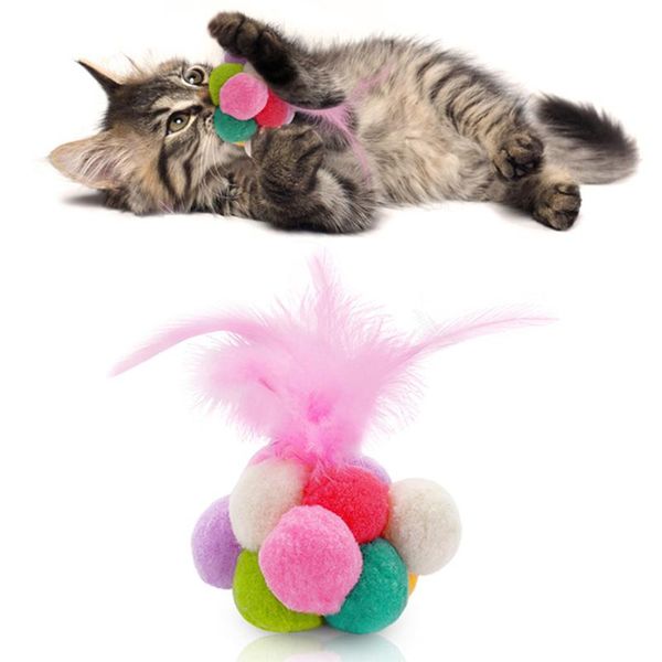 

1pcs cat toy cute plush ball faux feather bell chew pet fashion creative supplies toys