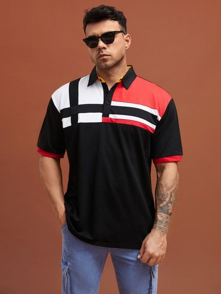 

extended sizes men contrast panel polo shirt c9dx#, White;black