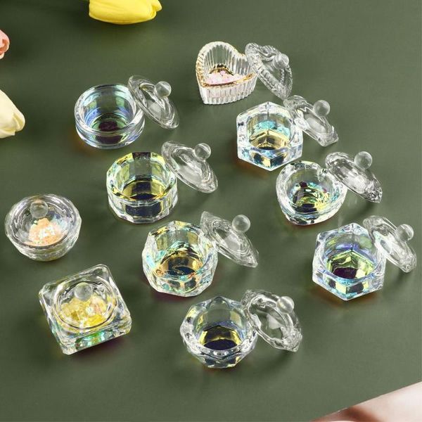 

nail art equipment clear glass liquid powder bowl wash crystal pen ornaments storage rainbow manicure tools with lid cup, Silver