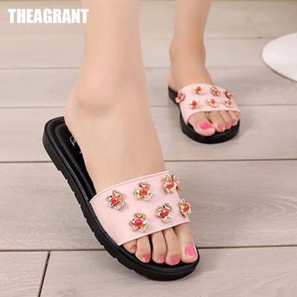 

slippers theagrant 2021 elegant flower flat woman spring summer shoes platform holiday beach slides wsl3030, Black